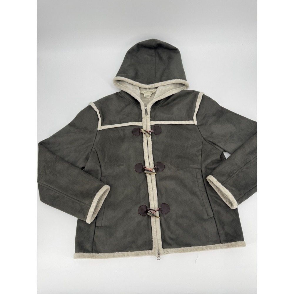 Royal Robbins Coat Womens XL‎ Green Toggle Faux Shearling Hooded Full Zip Winter